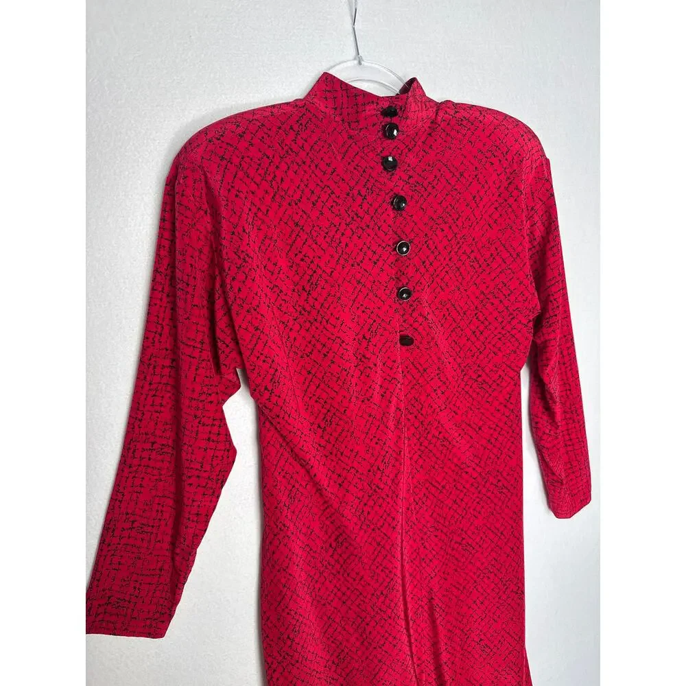 1980s Outlines Debora Kuchme Red Silk Balloon Hem Dress Lined size 6 oversized
